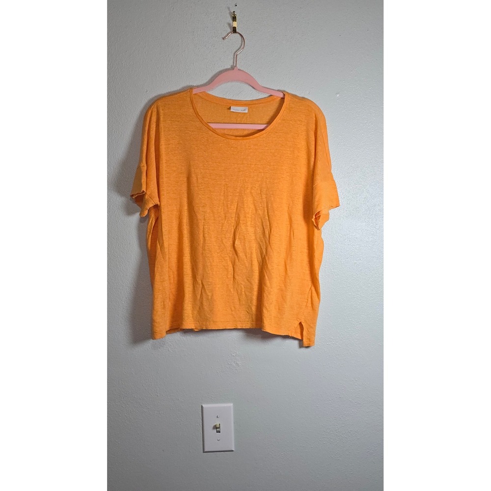 J. Jill Love Linen Short Sleeve Boxy Tee Orange Scoop Neck Colorful Top preppy